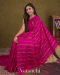 Rani Pink Striped Pure Mysore Crepe Silk Saree — Draped