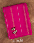 Rani Pink Striped Pure Mysore Crepe Silk Saree — Folded