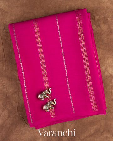 Rani Pink Striped Pure Mysore Crepe Silk Saree — Folded