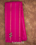 Rani Pink Striped Pure Mysore Crepe Silk Saree — Full Saree