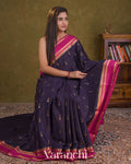 Navy Blue Pure Mysore Crepe Silk Saree — Draped