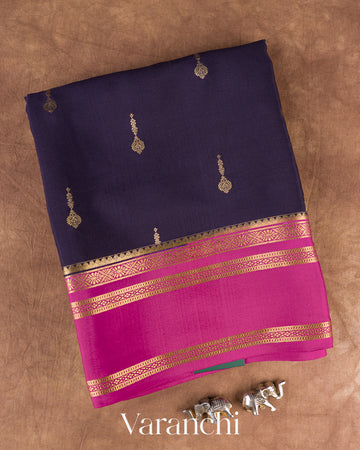 Navy Blue Pure Mysore Crepe Silk Saree — Folded