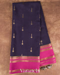 Navy Blue Pure Mysore Crepe Silk Saree — Full Saree