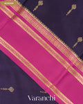Navy Blue Pure Mysore Crepe Silk Saree — Border