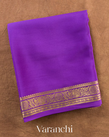 Violet Purple Pure Mysore Crepe Silk Saree — Folded