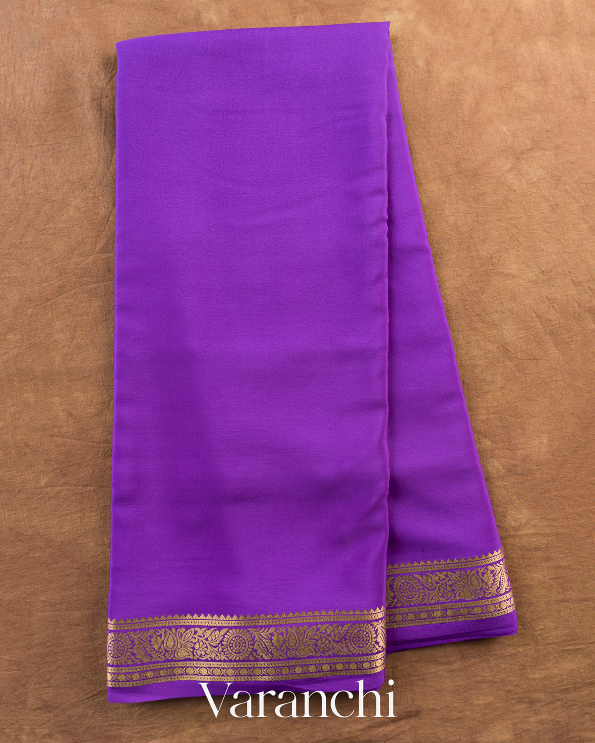 Violet Purple Pure Mysore Crepe Silk Saree — Full Saree