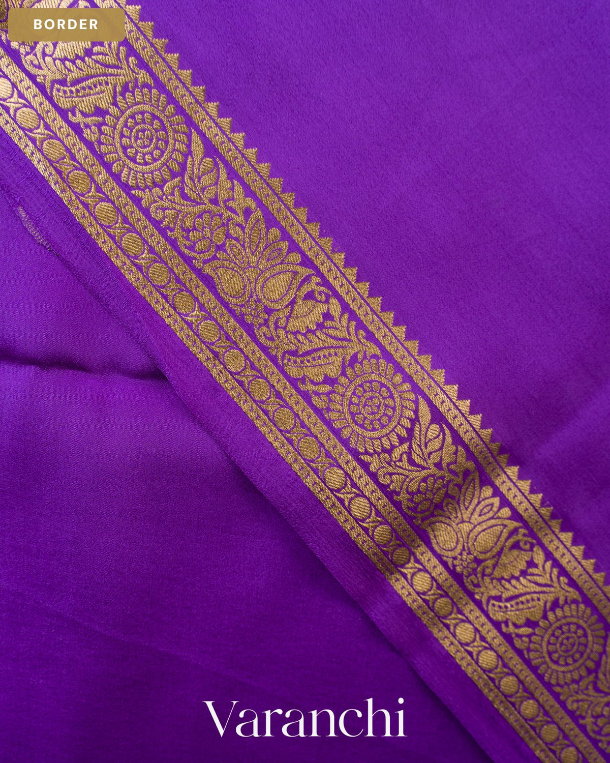 Violet Purple Pure Mysore Crepe Silk Saree — Border