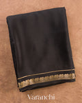 Jet Black Pure Mysore Crepe Silk Saree — Folded