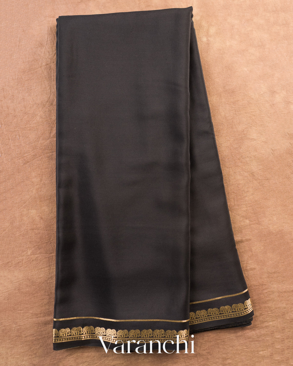 Jet Black Pure Mysore Crepe Silk Saree — Full Saree