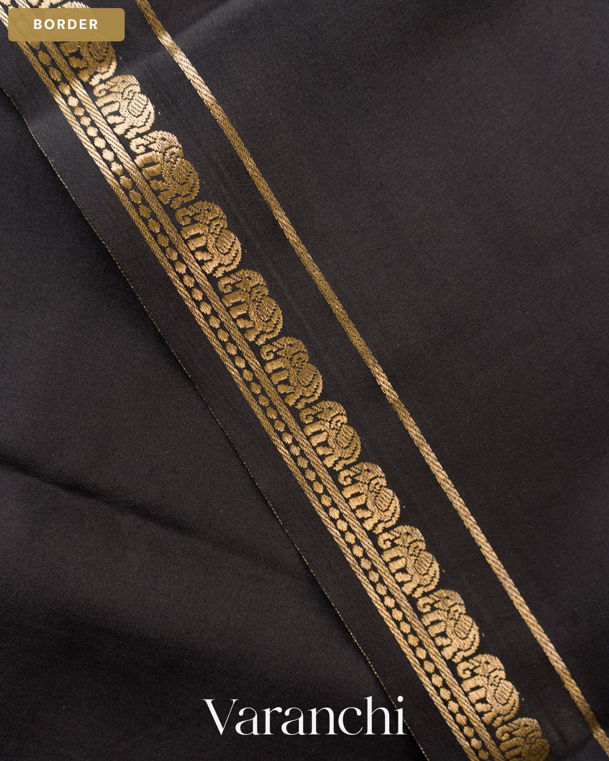 Jet Black Pure Mysore Crepe Silk Saree — Border
