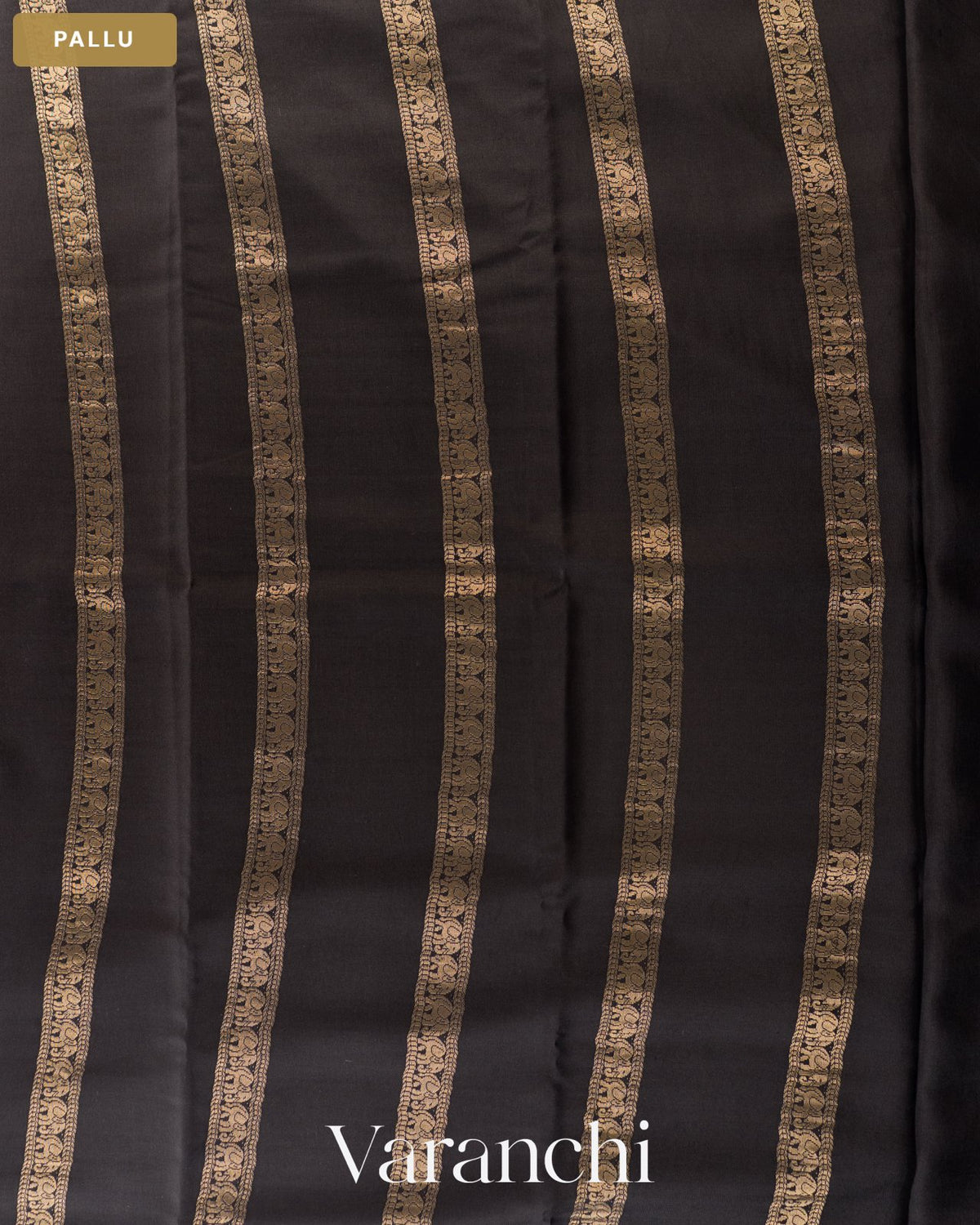 Jet Black Pure Mysore Crepe Silk Saree — Pallu