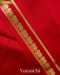 Crimson Red Pure Mysore Crepe Silk Saree — Border