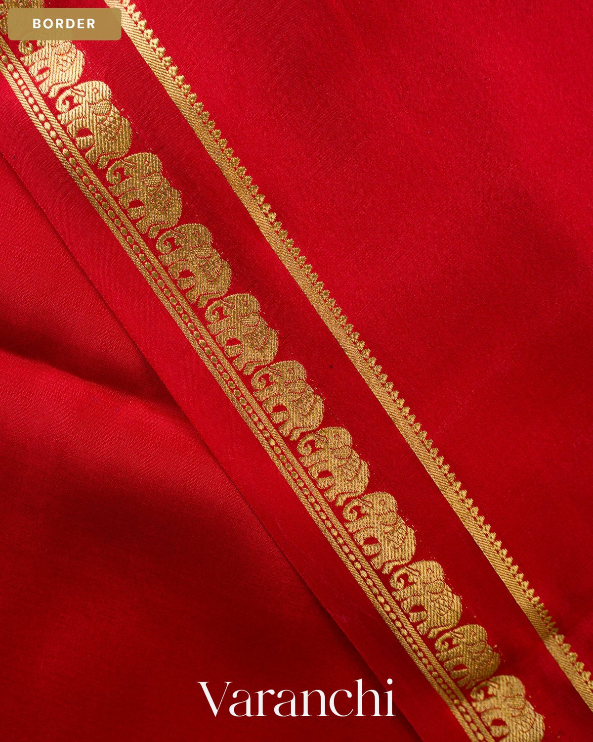 Crimson Red Pure Mysore Crepe Silk Saree — Border