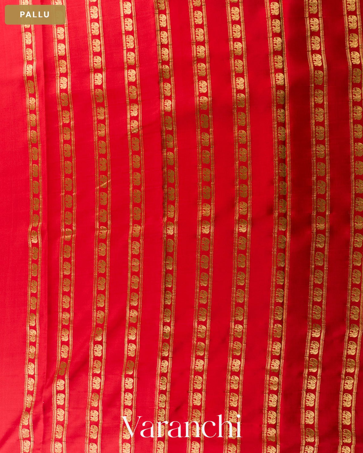 Crimson Red Pure Mysore Crepe Silk Saree — Pallu