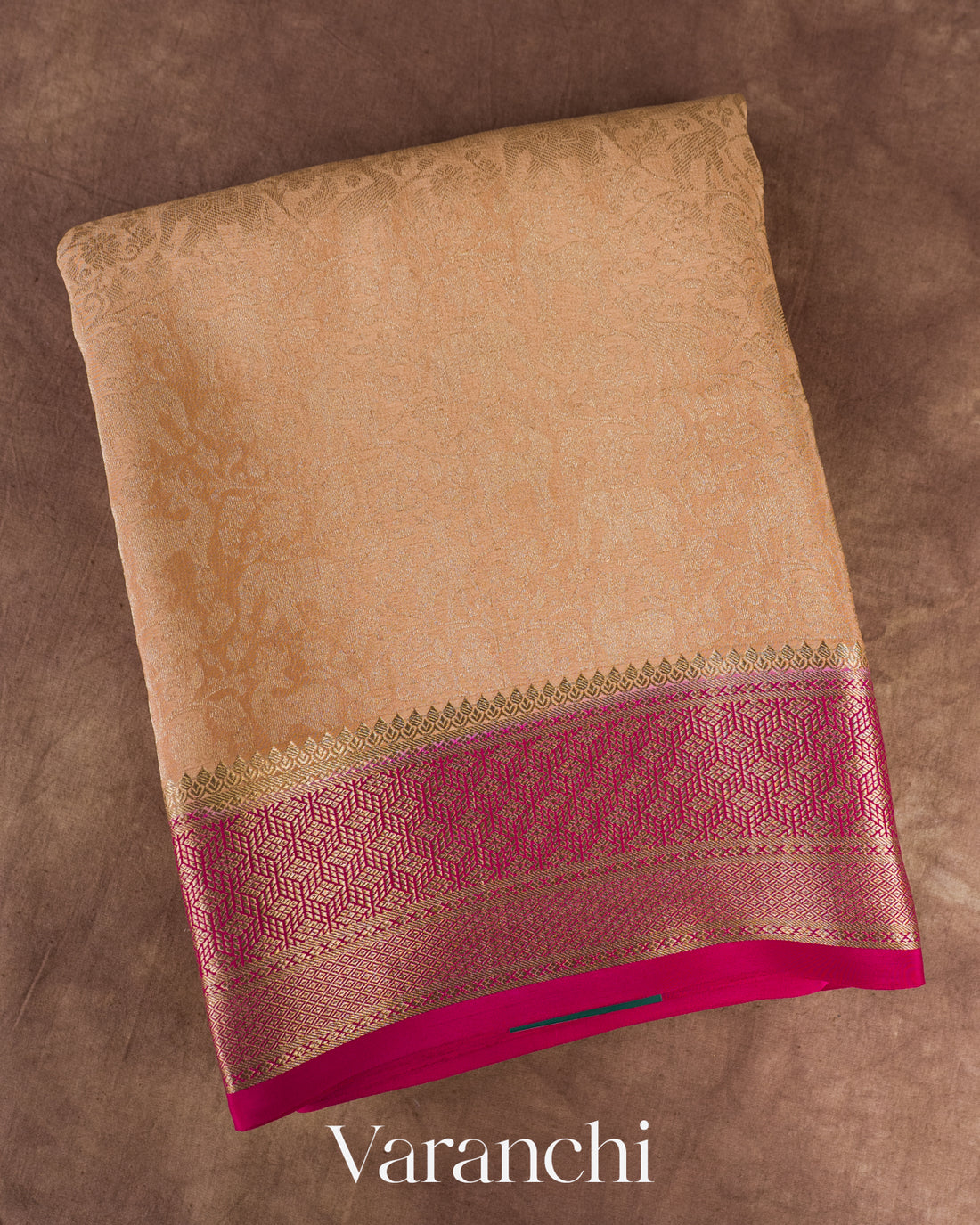 Caramel Brown Jaal Pure Mysore Crepe Silk Saree — Folded