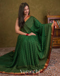 Bottle Green Pure Mysore Crepe Silk Saree — Draped