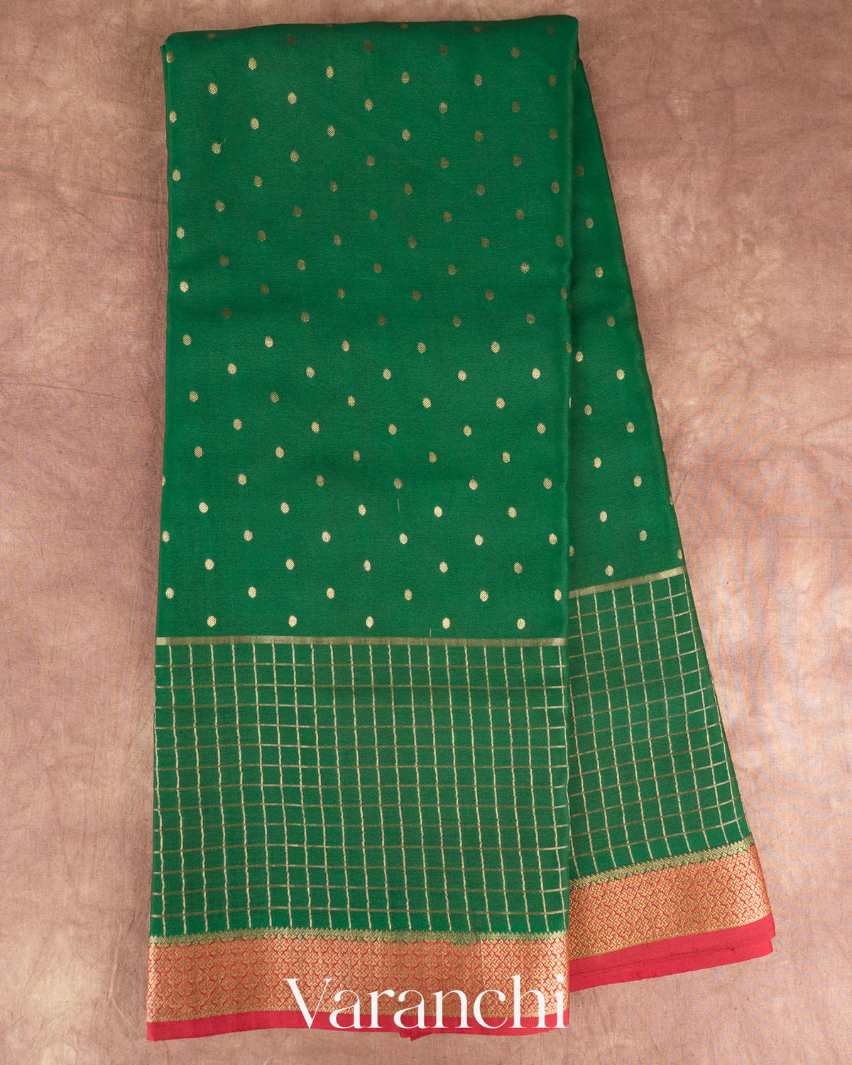 Bottle Green Pure Mysore Crepe Silk Saree — Full Saree