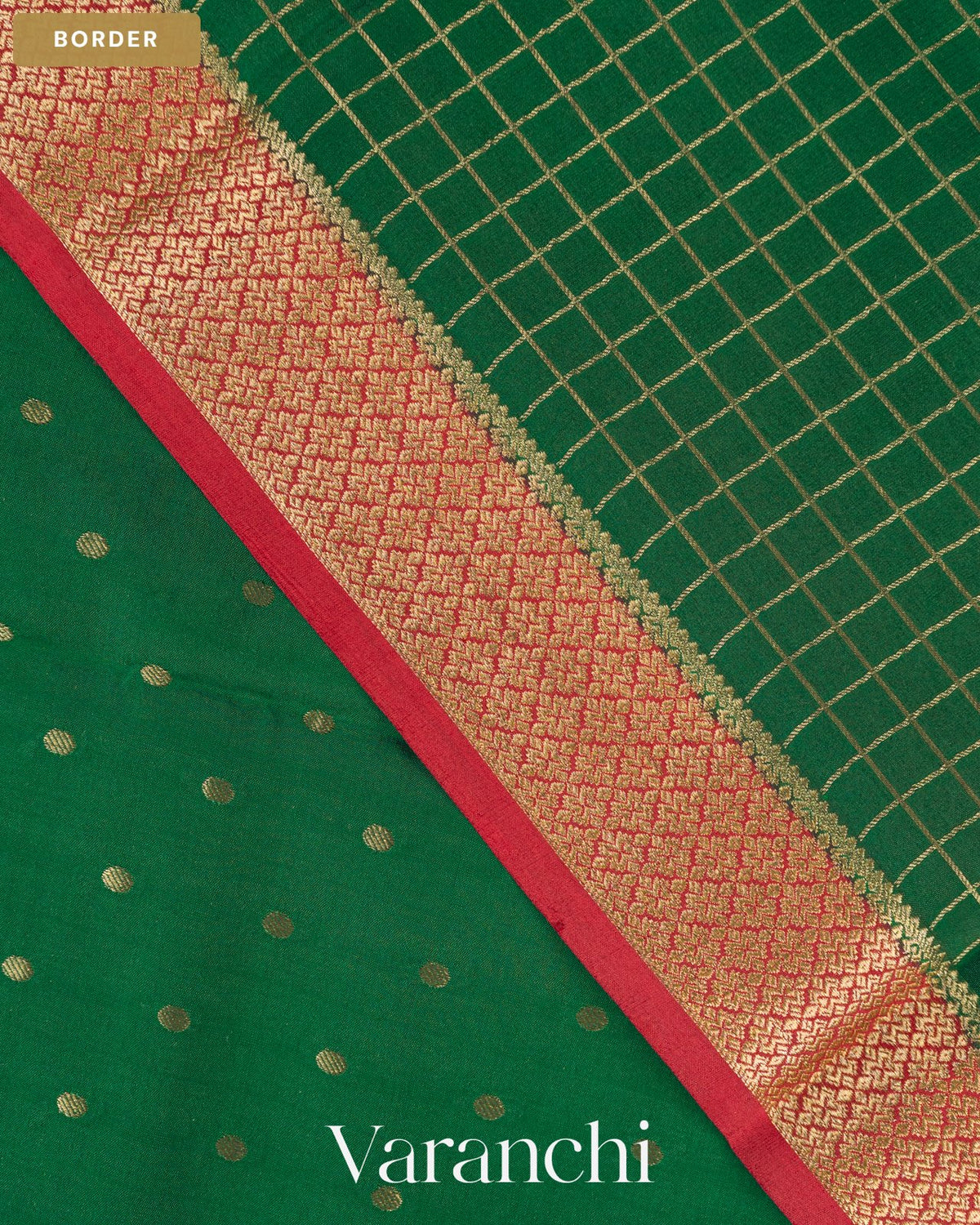 Bottle Green Pure Mysore Crepe Silk Saree — Border