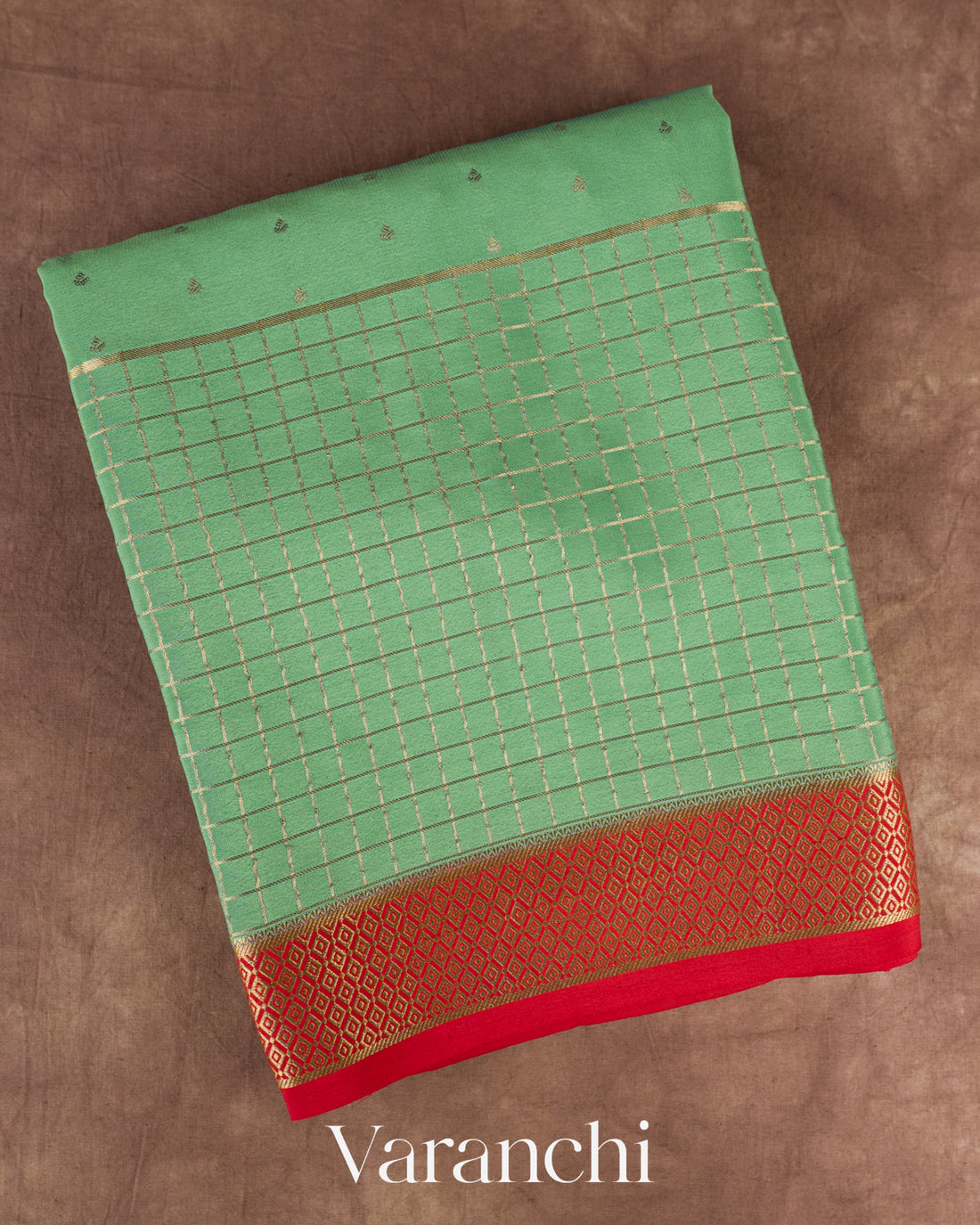 Sea Green Pure Mysore Crepe Silk Saree — Folded