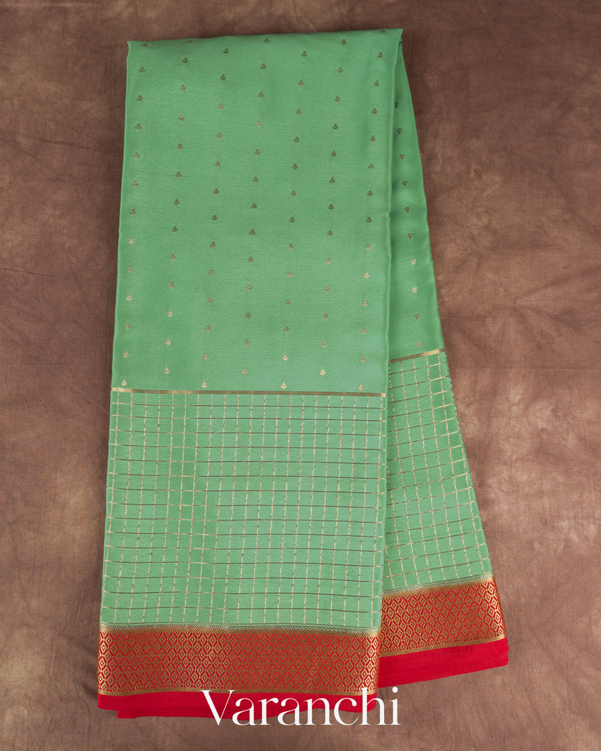 Sea Green Pure Mysore Crepe Silk Saree — Full Saree
