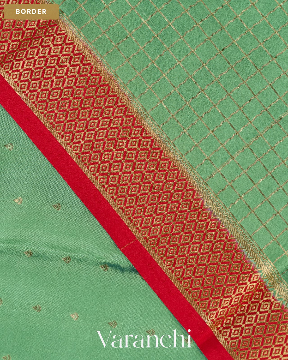 Sea Green Pure Mysore Crepe Silk Saree — Border