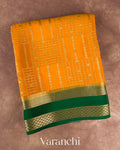 Deep Mustard Yellow Checkered Pure Mysore Crepe Silk Saree — Folded