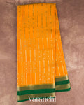 Deep Mustard Yellow Checkered Pure Mysore Crepe Silk Saree — Full Saree