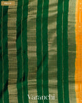 Deep Mustard Yellow Checkered Pure Mysore Crepe Silk Saree — Pallu