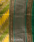 Green Tricolour Rangkaat Pure Raw Silk Handloom Saree — Pallu