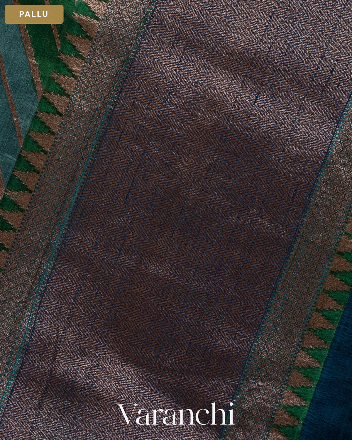 Green Tricolour Rangkaat Pure Raw Silk Handloom Saree — Pallu