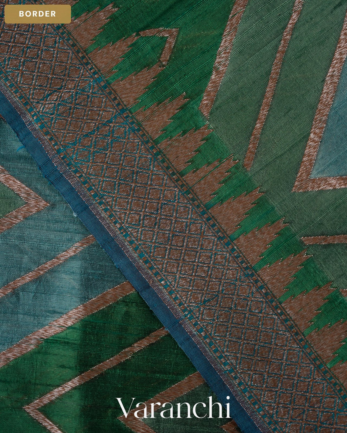 Green Tricolour Rangkaat Pure Raw Silk Handloom Saree — Border
