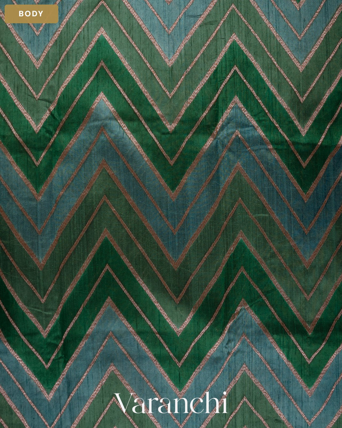 Green Tricolour Rangkaat Pure Raw Silk Handloom Saree — Body