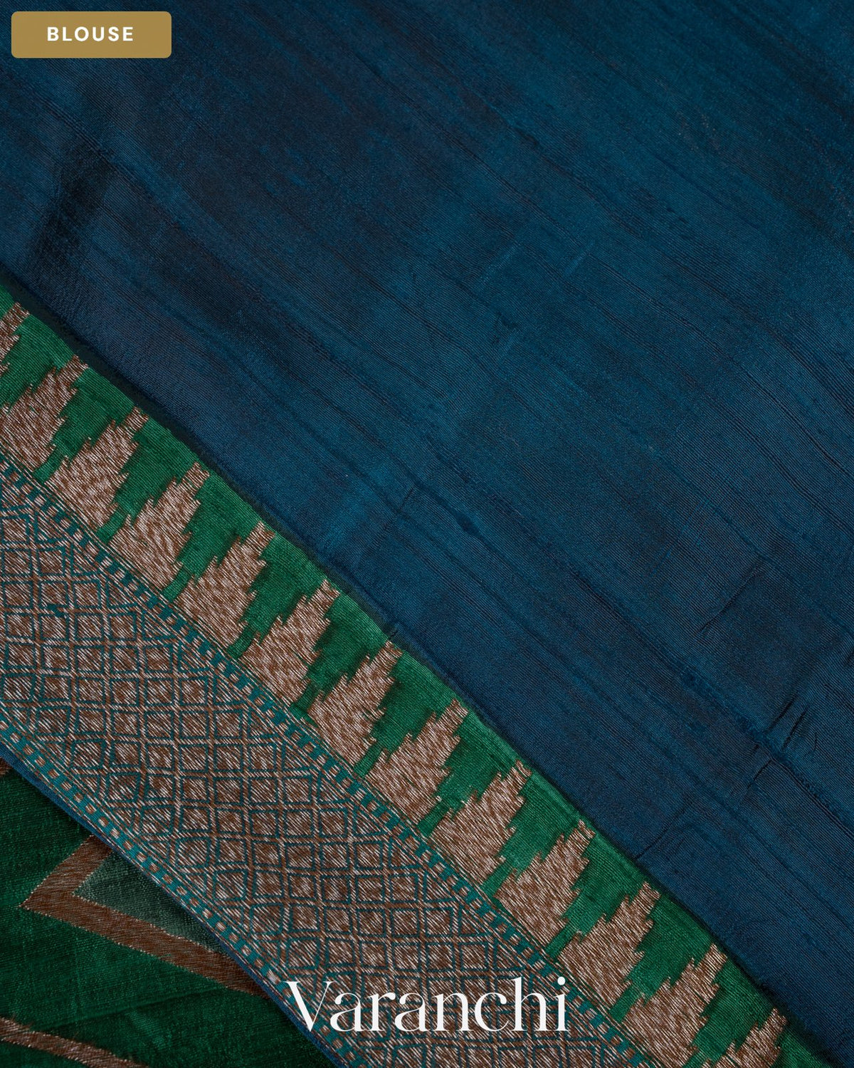 Green Tricolour Rangkaat Pure Raw Silk Handloom Saree — Blouse