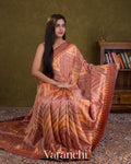 Peach Tricolour Rangkaat Pure Raw Silk Handloom Saree — Draped