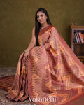 Peach Tricolour Rangkaat Pure Raw Silk Handloom Saree — Draped