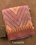 Peach Tricolour Rangkaat Pure Raw Silk Handloom Saree — Folded