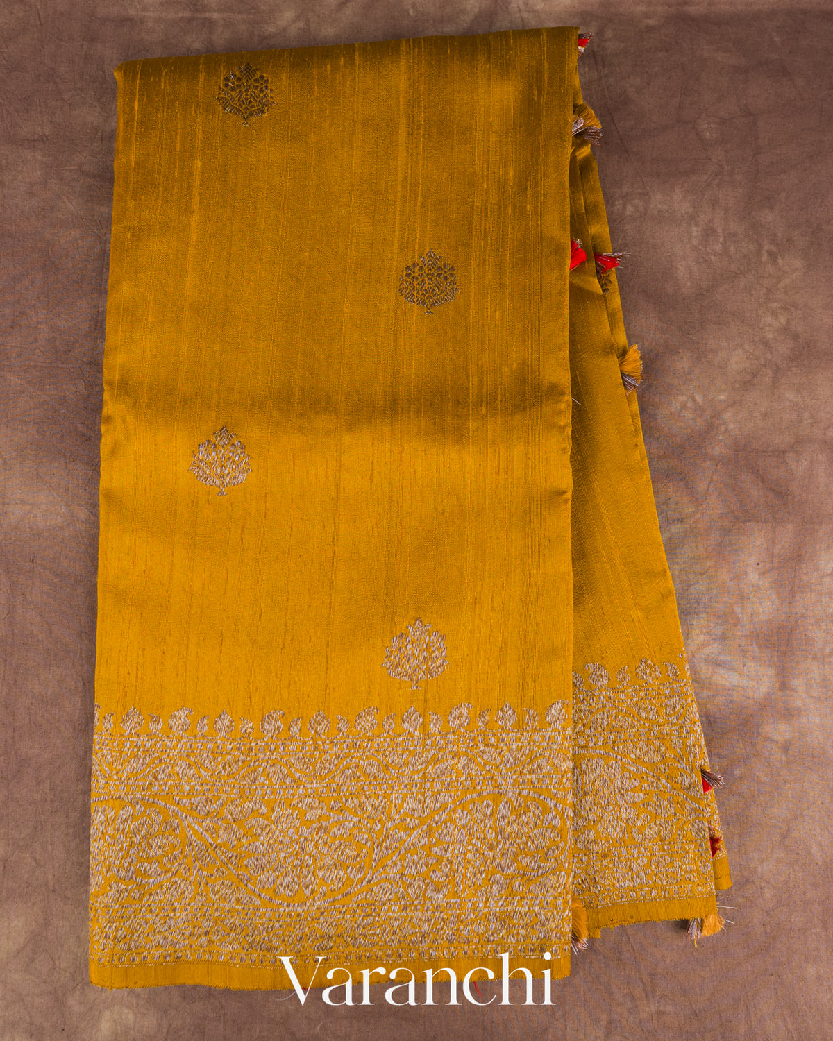 Mustard Yellow Pure Raw Silk Handloom Saree — Full Saree