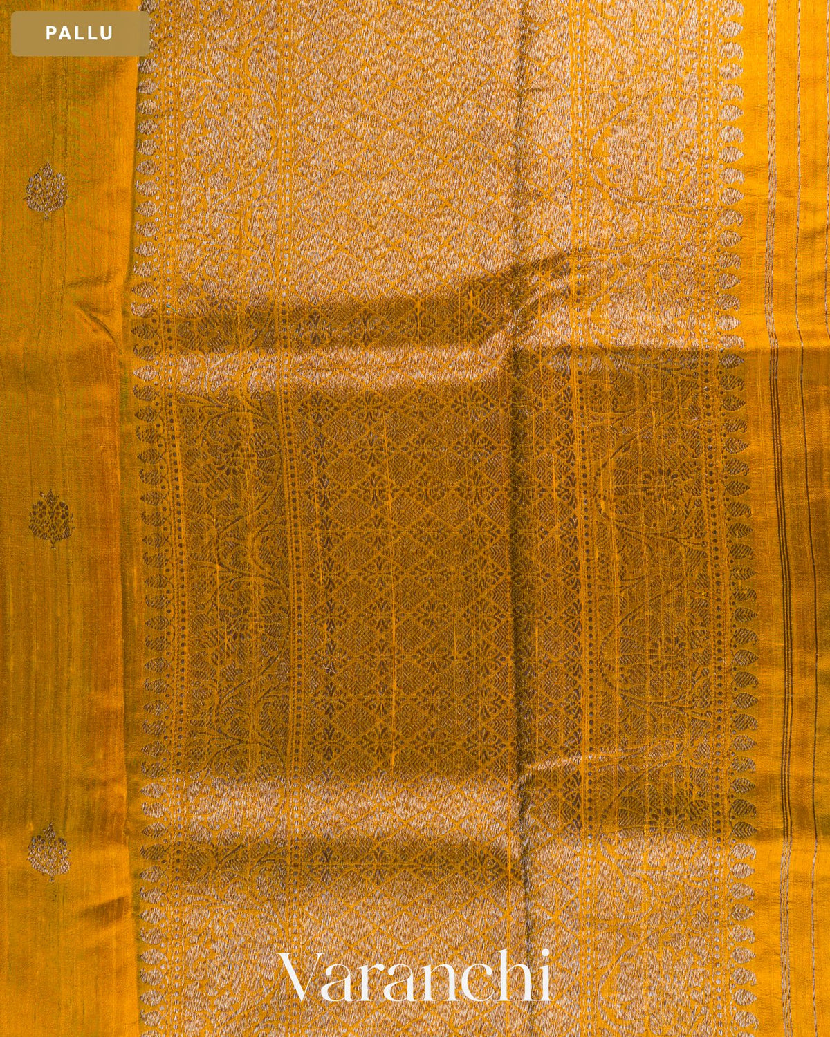 Mustard Yellow Pure Raw Silk Handloom Saree — Pallu