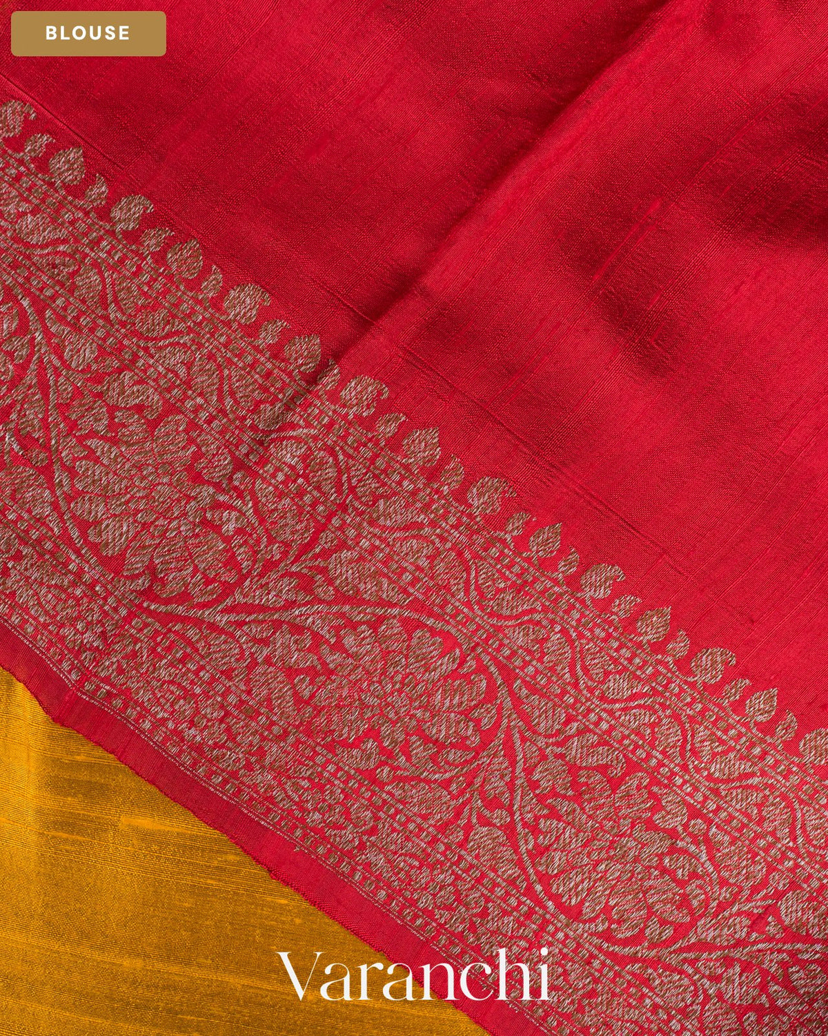 Mustard Yellow Pure Raw Silk Handloom Saree — Blouse