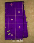 Royal Purple Checkered Pure Raw Silk Handloom Saree — Full Saree