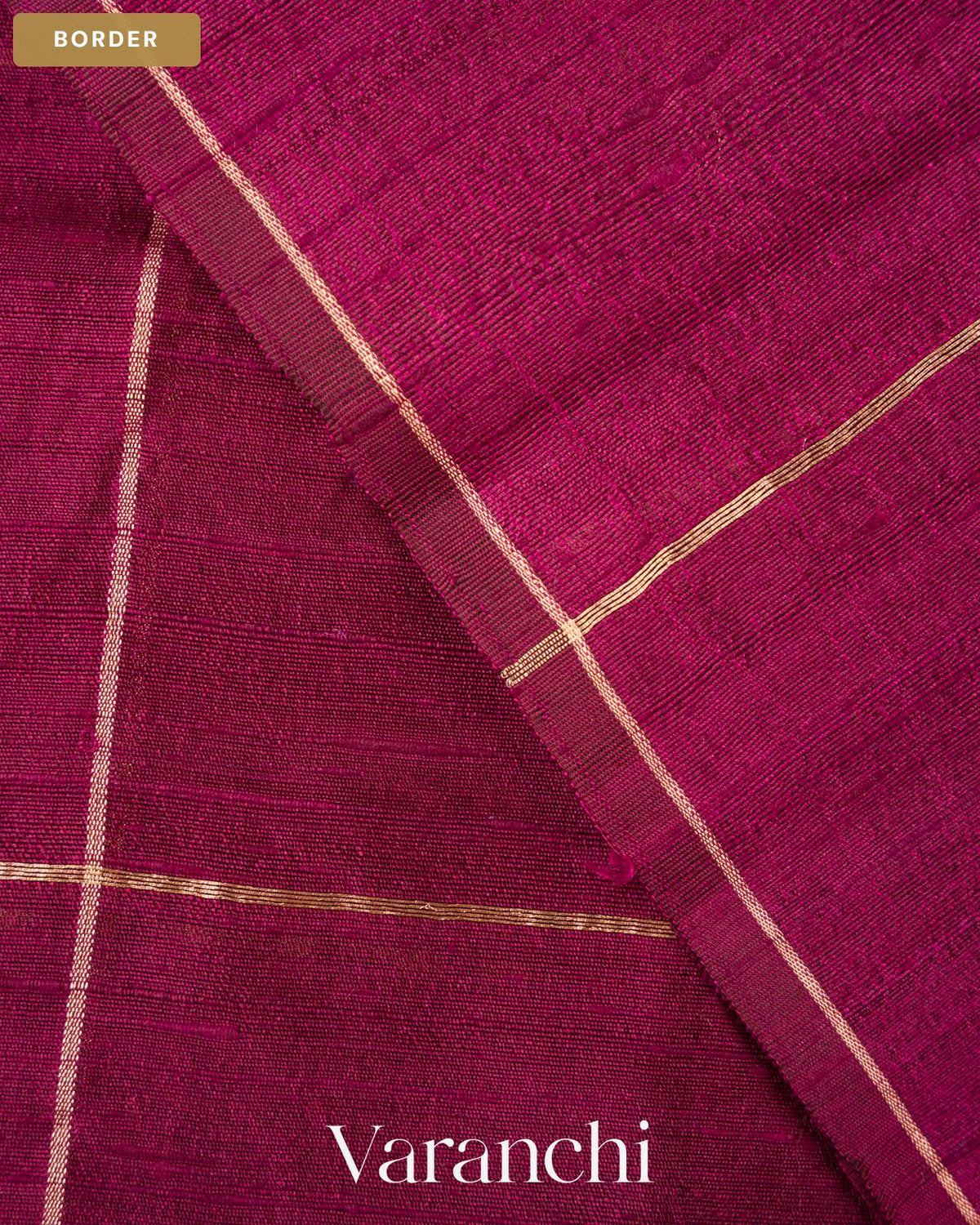 Wine Checkered Pure Raw Silk Handloom Saree — Border