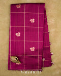 Wine Checkered Pure Raw Silk Handloom Saree — Full Saree