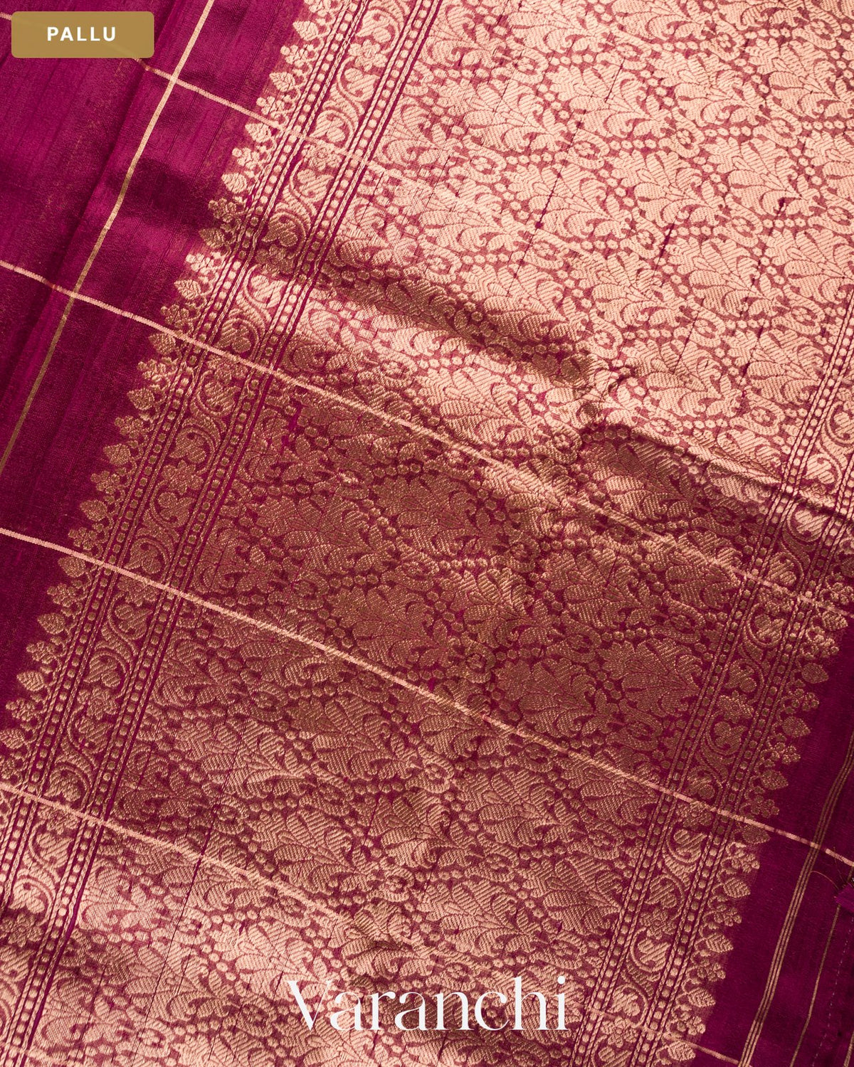 Wine Checkered Pure Raw Silk Handloom Saree — Pallu
