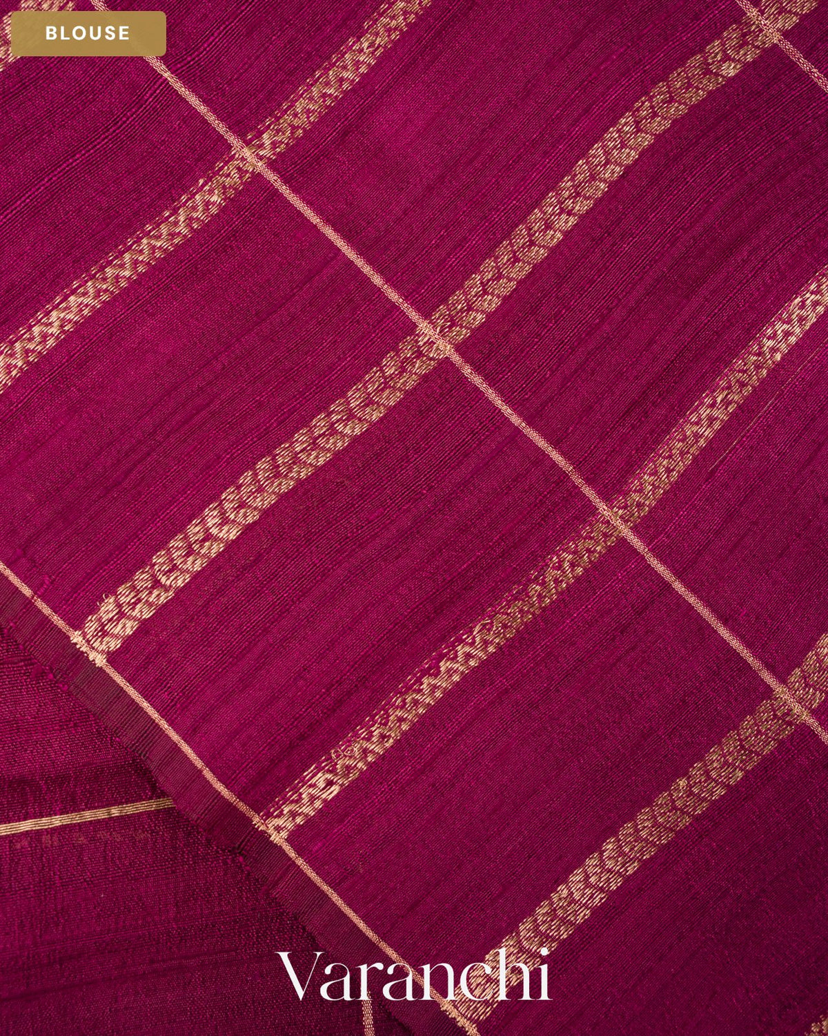 Wine Checkered Pure Raw Silk Handloom Saree — Blouse