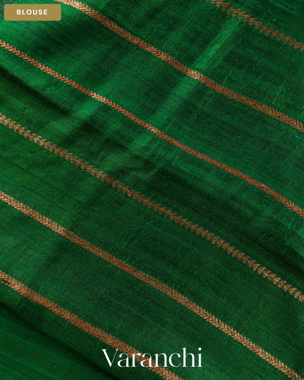 Bottle Green Pure Raw Silk Handloom Saree — Blouse