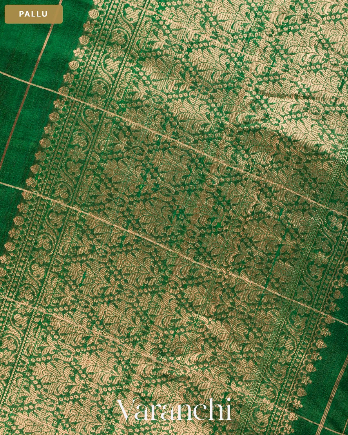 Bottle Green Checkered Pure Raw Silk Handloom Saree — Pallu