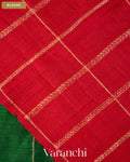 Bottle Green Checkered Pure Raw Silk Handloom Saree — Blouse