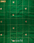 Bottle Green Checkered Pure Raw Silk Handloom Saree — Body