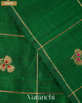 Bottle Green Checkered Pure Raw Silk Handloom Saree — Border
