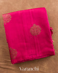 Rani Pink Borderless Pure Raw Silk Handloom Saree — Folded